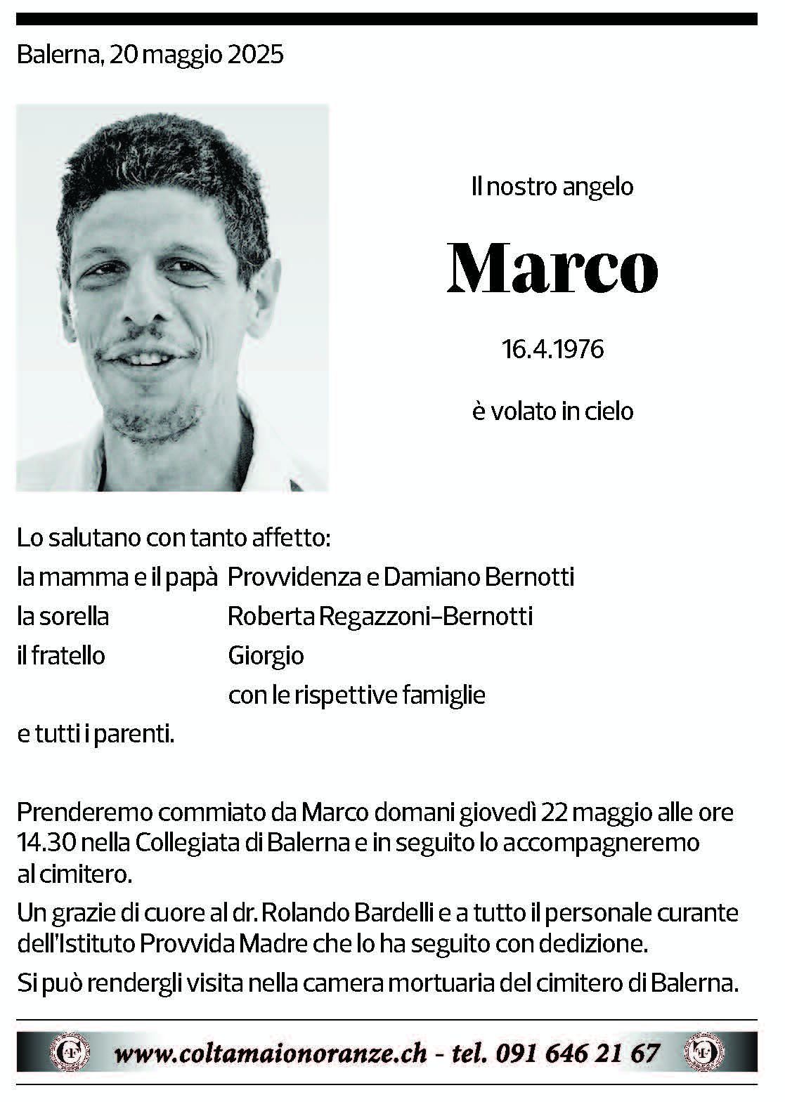 Annuncio funebre Marco Bernotti