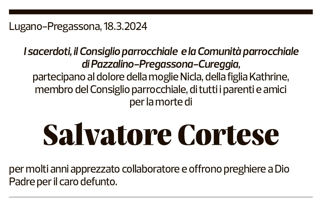 Annuncio funebre Salvatore Cortese