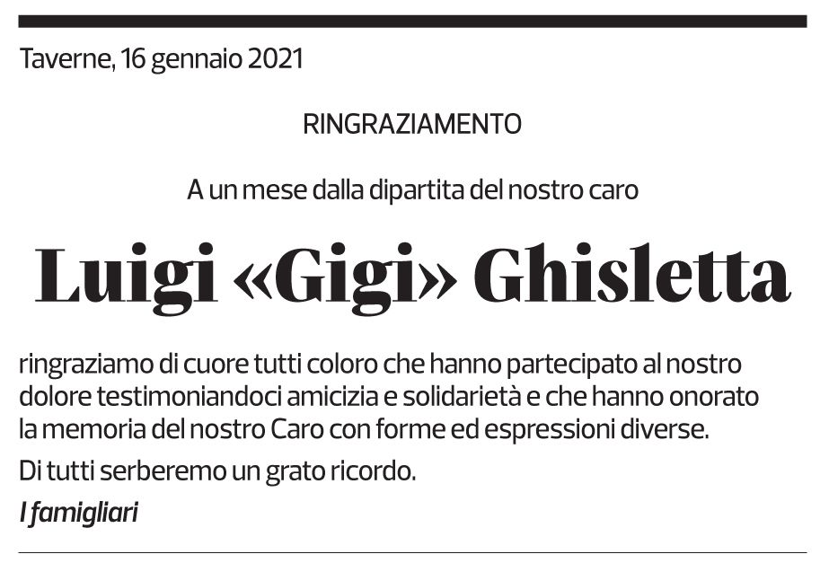 Annuncio funebre Luigi "gigi" Ghisletta