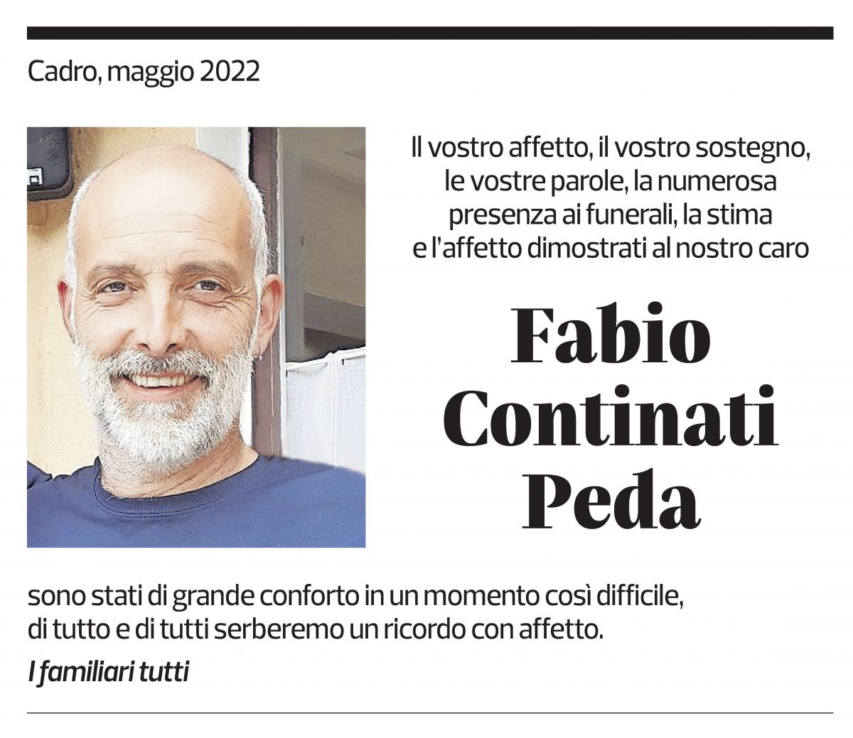 Annuncio funebre Fabio Continati Peda