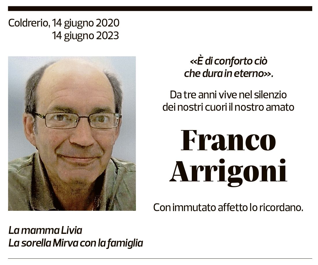 Annuncio funebre Franco Arrigoni