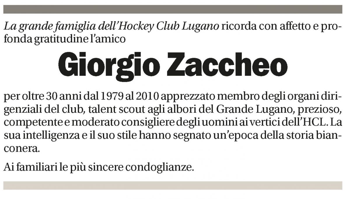Annuncio funebre Giorgio Zaccheo