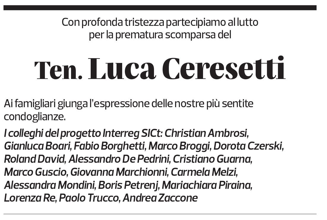 Annuncio funebre Luca Ceresetti