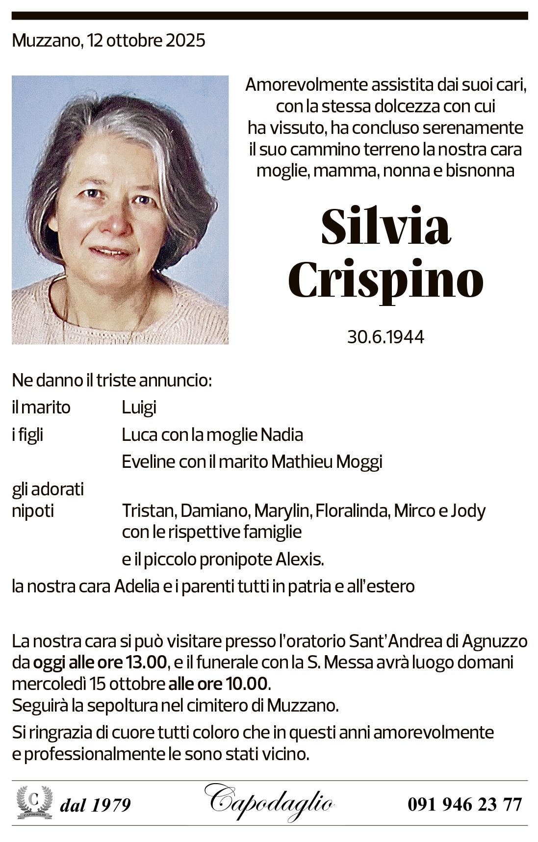 Annuncio funebre Silvia Crispino
