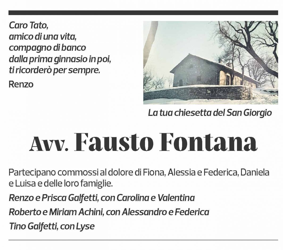 Annuncio funebre Fausto Fontana