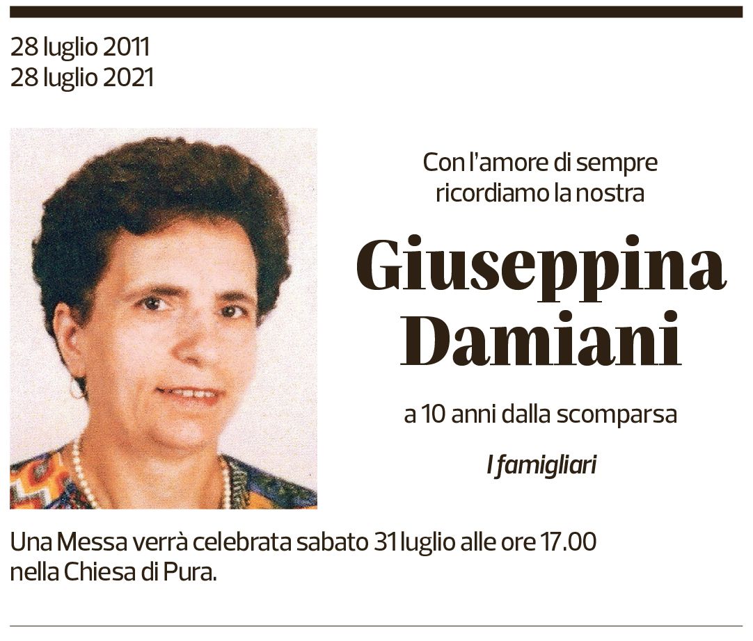 Annuncio funebre Giuseppina Damiani