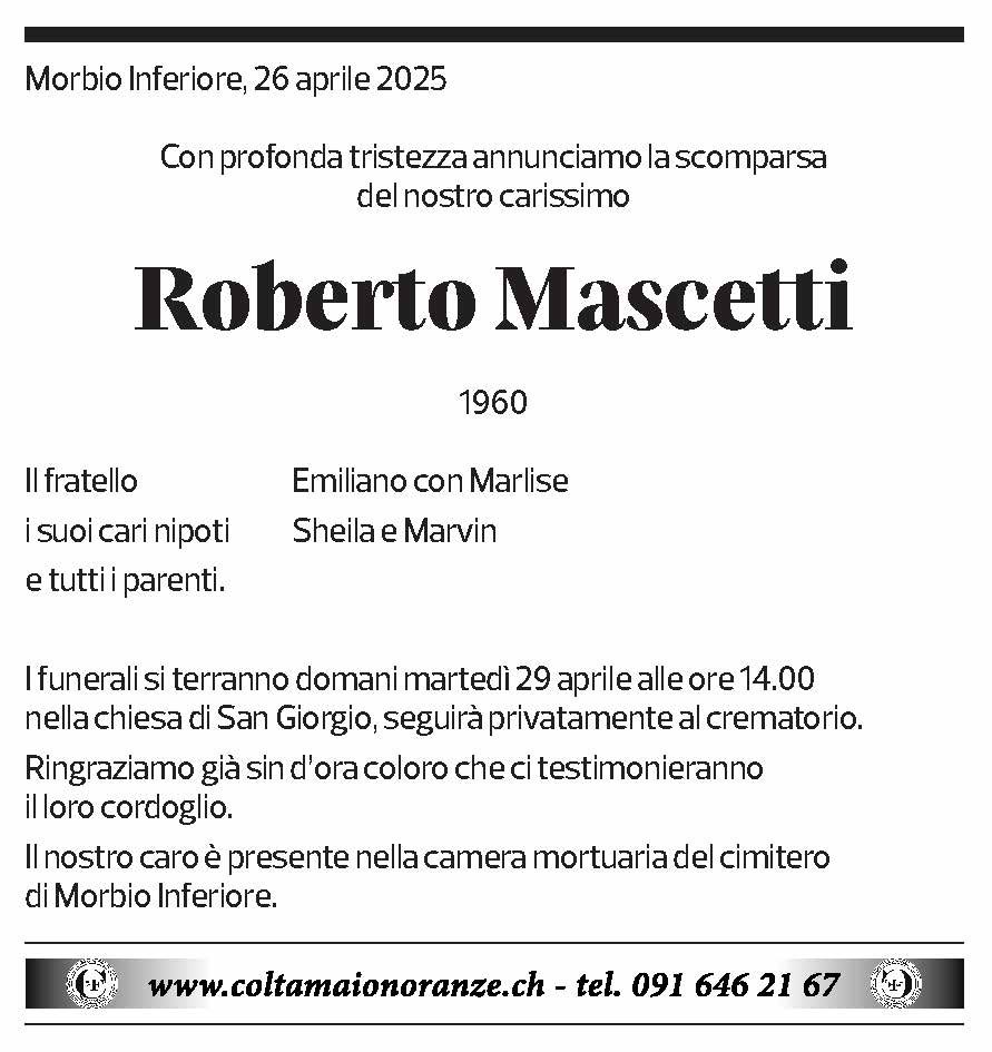 Annuncio funebre Roberto Mascetti