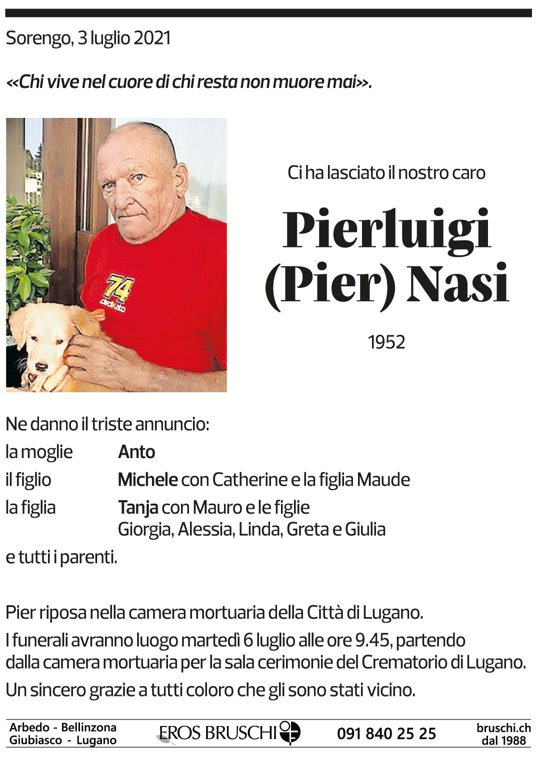 Annuncio funebre Pierluigi Nasi