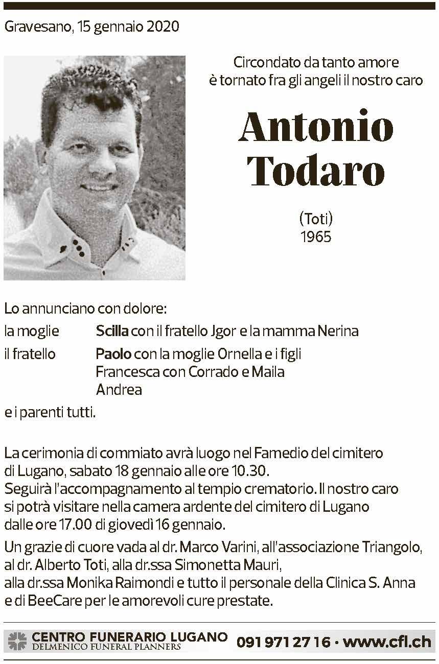 Annuncio funebre Antonio Todaro