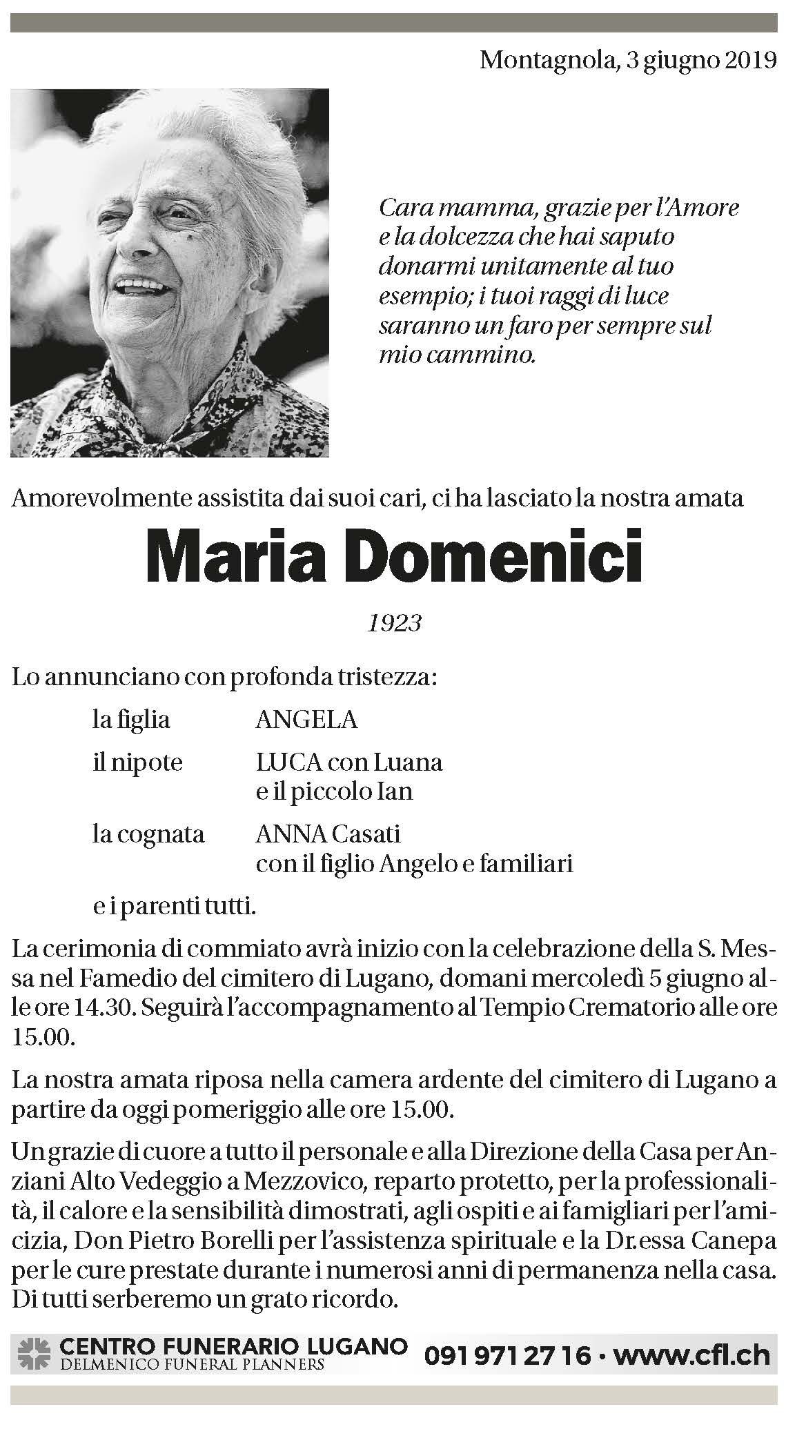 Annuncio funebre Maria Domenici