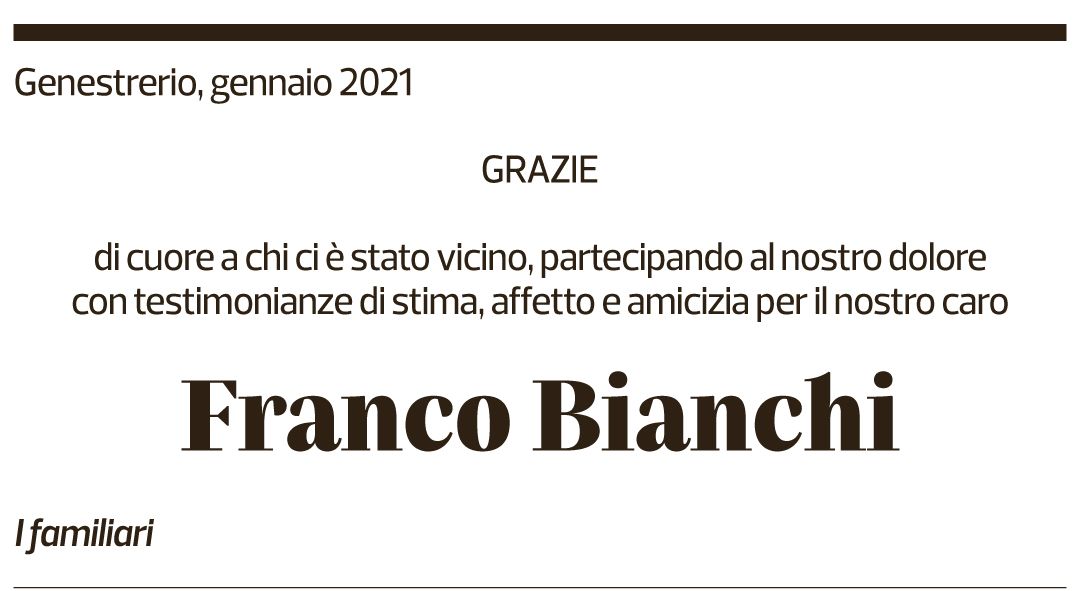 Annuncio funebre Franco Bianchi