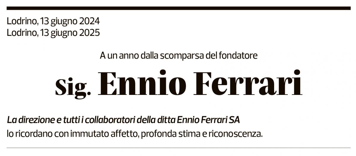 Annuncio funebre Ennio Ferrari
