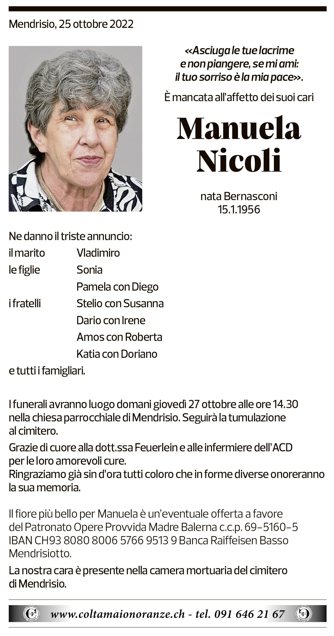 Annuncio funebre Manuela Nicoli