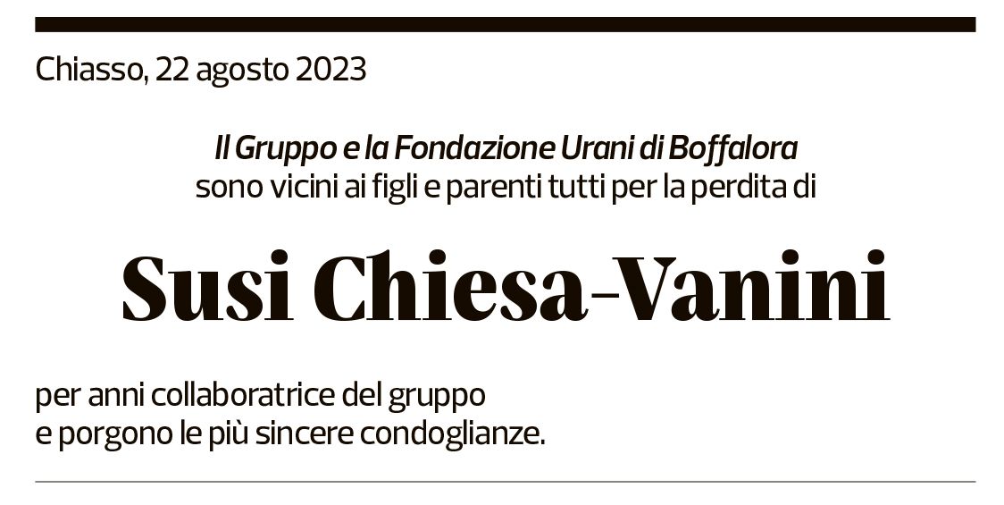 Annuncio funebre Susi Chiesa-vanini