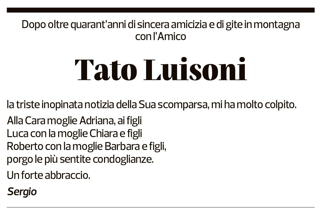 Annuncio funebre Fausto Luisoni