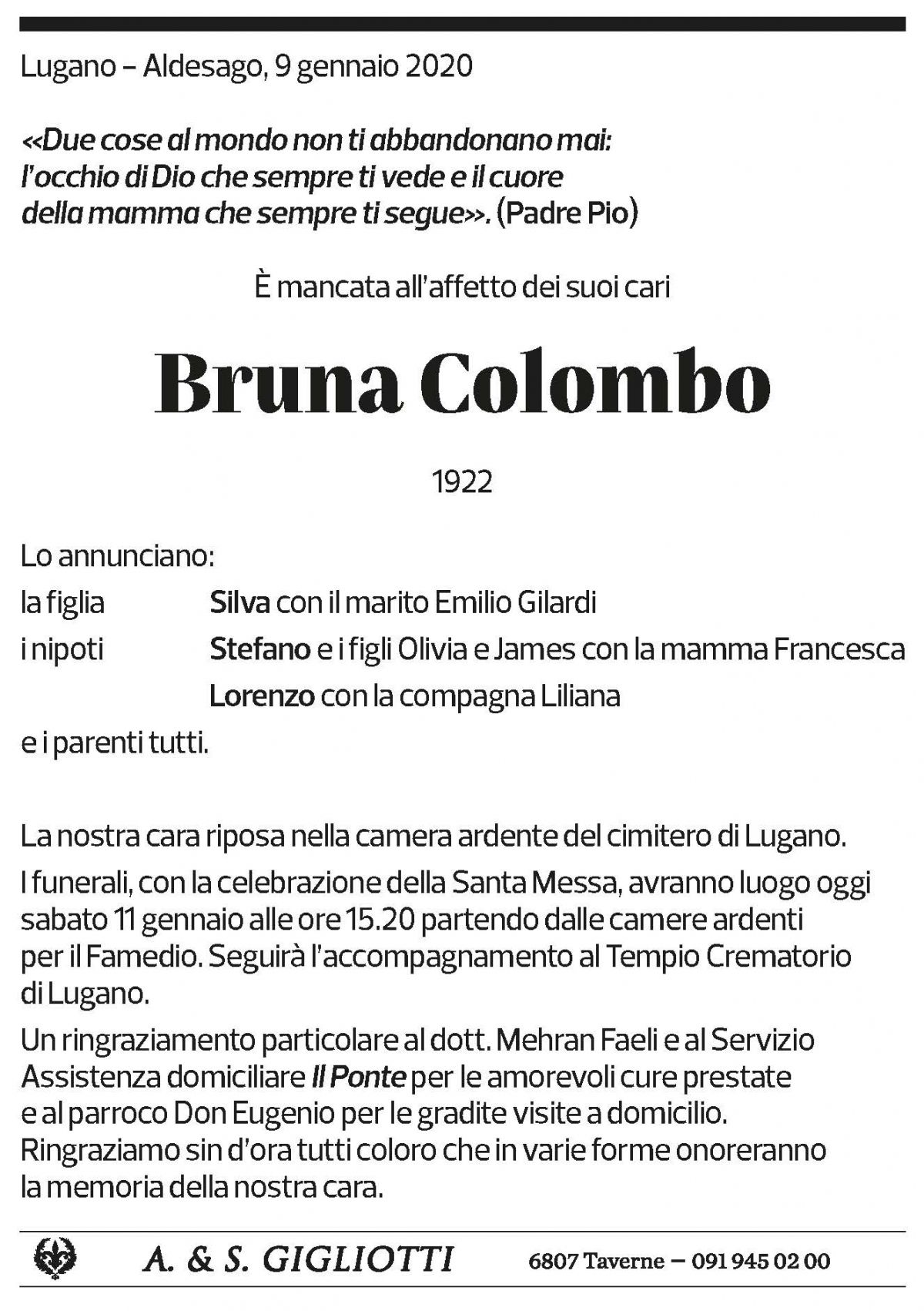 Annuncio funebre Bruna Colombo