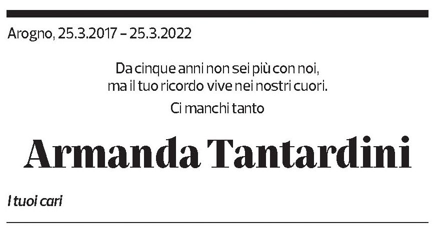 Annuncio funebre Armanda Tantardini