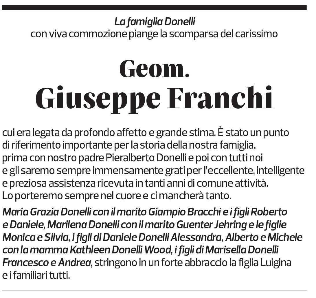 Annuncio funebre Giuseppe Franchi