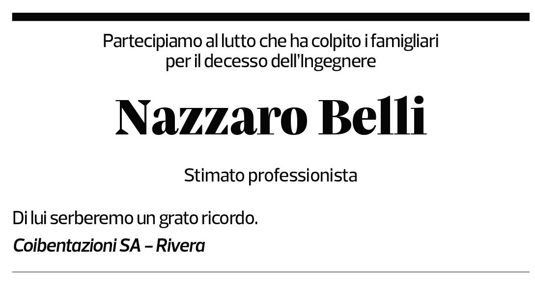 Annuncio funebre Nazzaro Belli