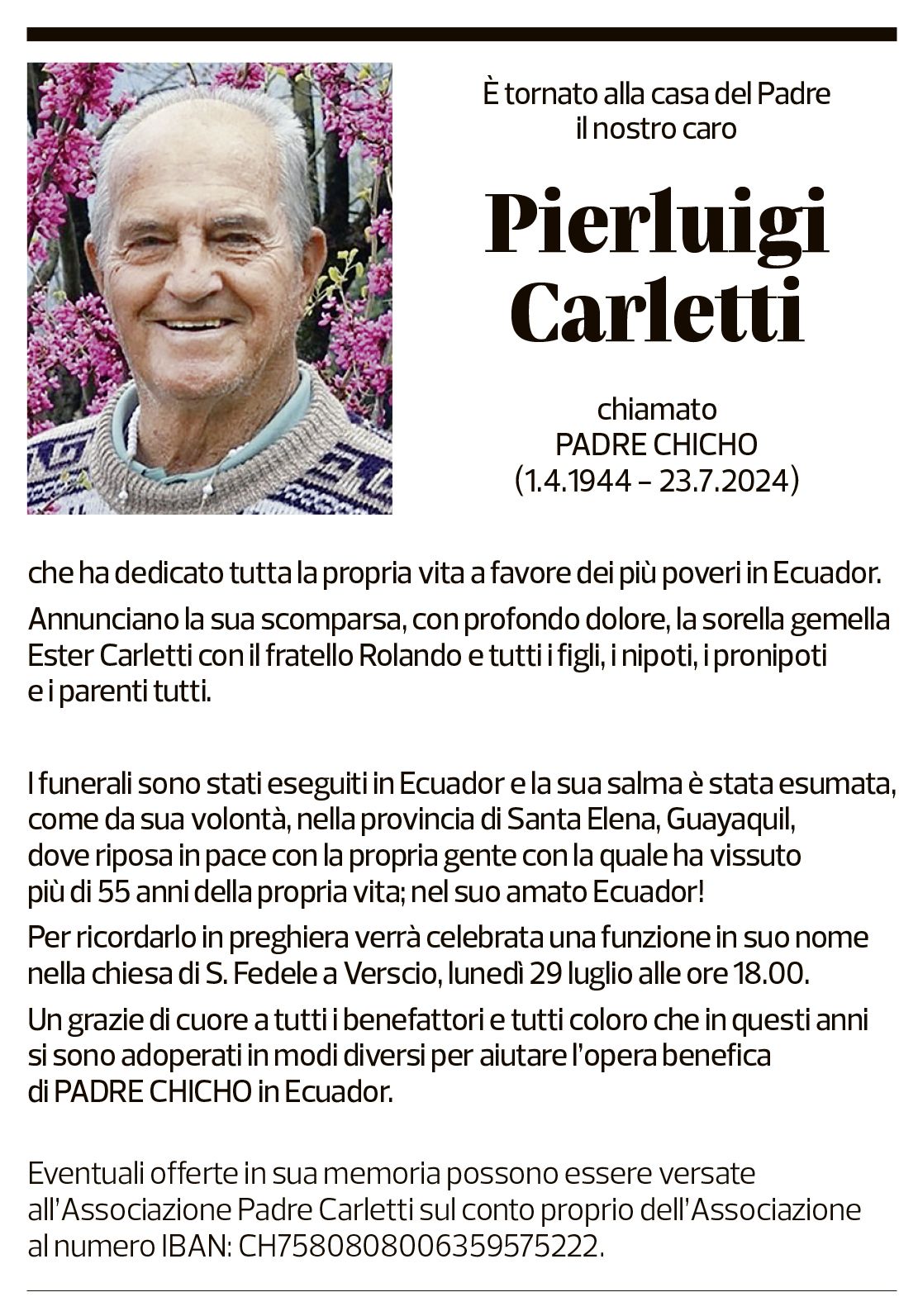 Annuncio funebre Pierluigi Carletti