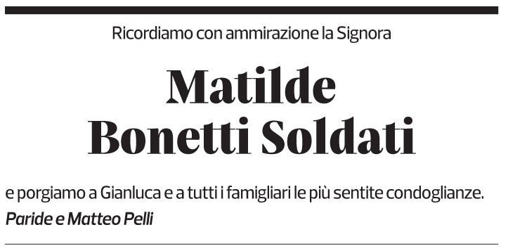 Annuncio funebre Matilde Bonetti Soldati