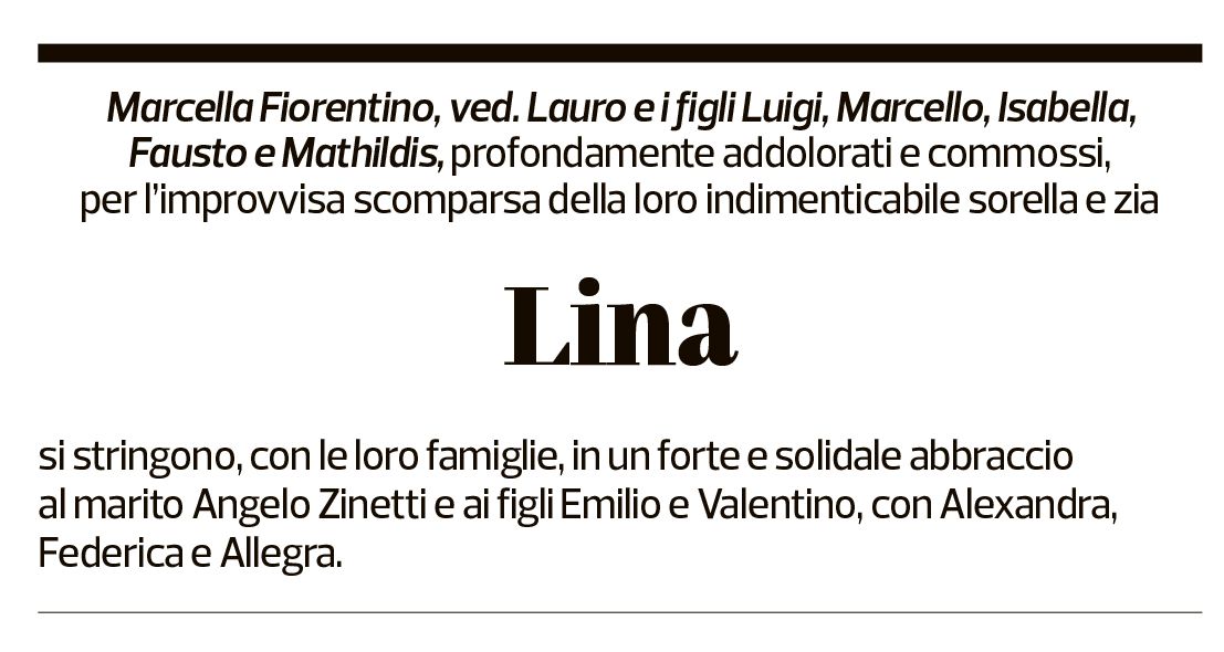 Annuncio funebre Cordialina Lina Zinetti