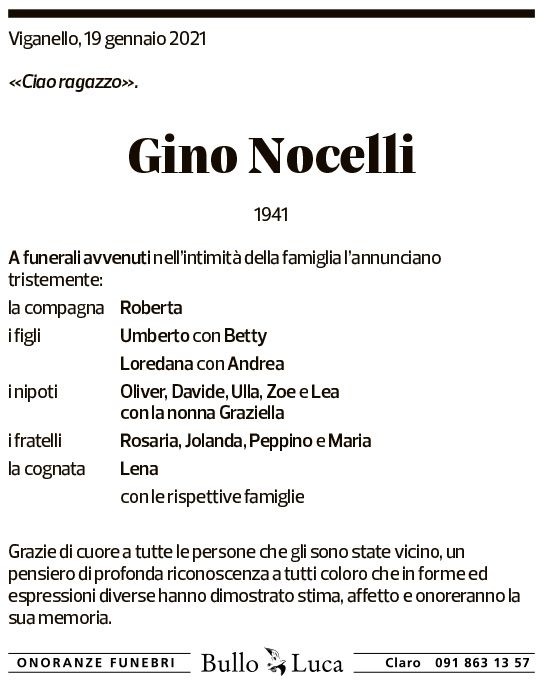 Annuncio funebre Gino Nocelli