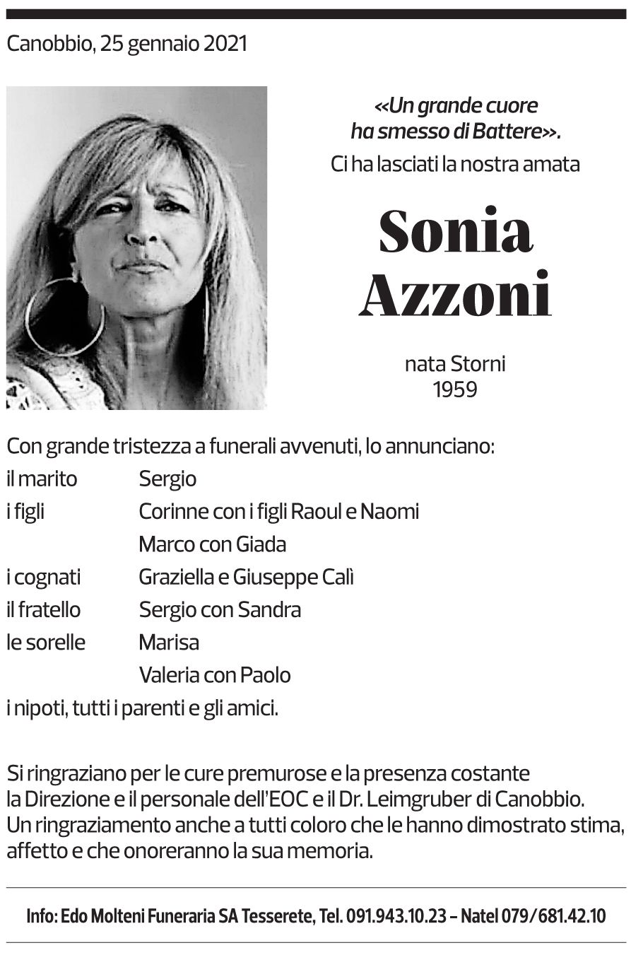 Annuncio funebre Sonia Azzoni