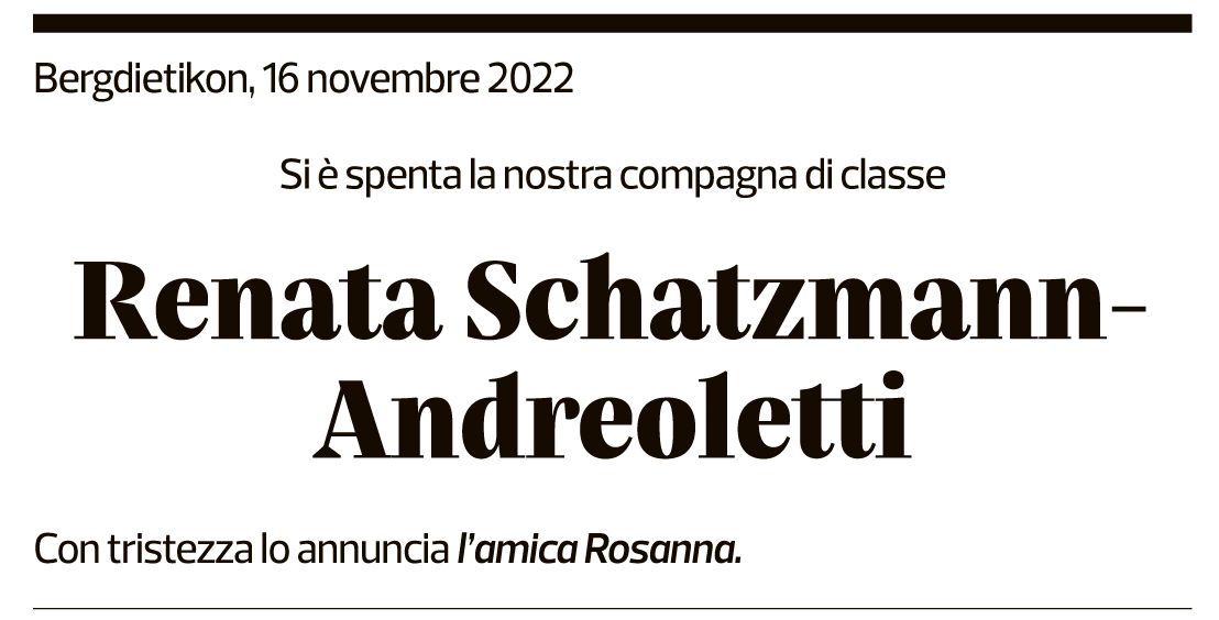 Annuncio funebre Renata Schatzmann-andreoletti