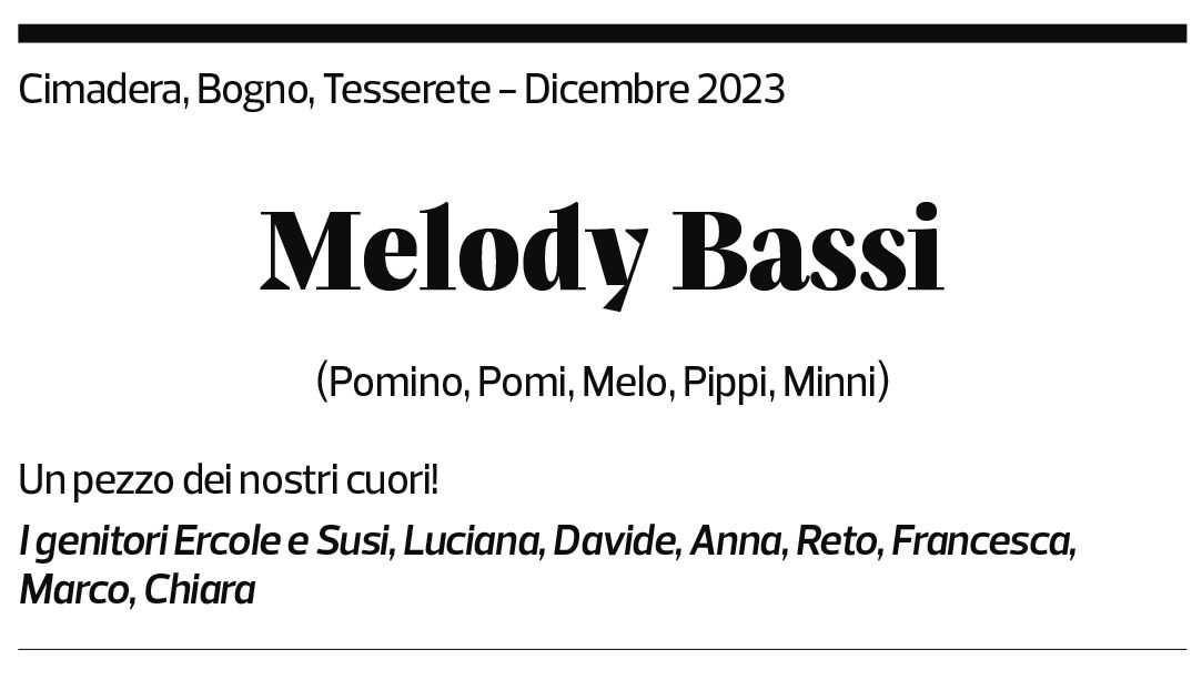 Annuncio funebre Melody Bassi