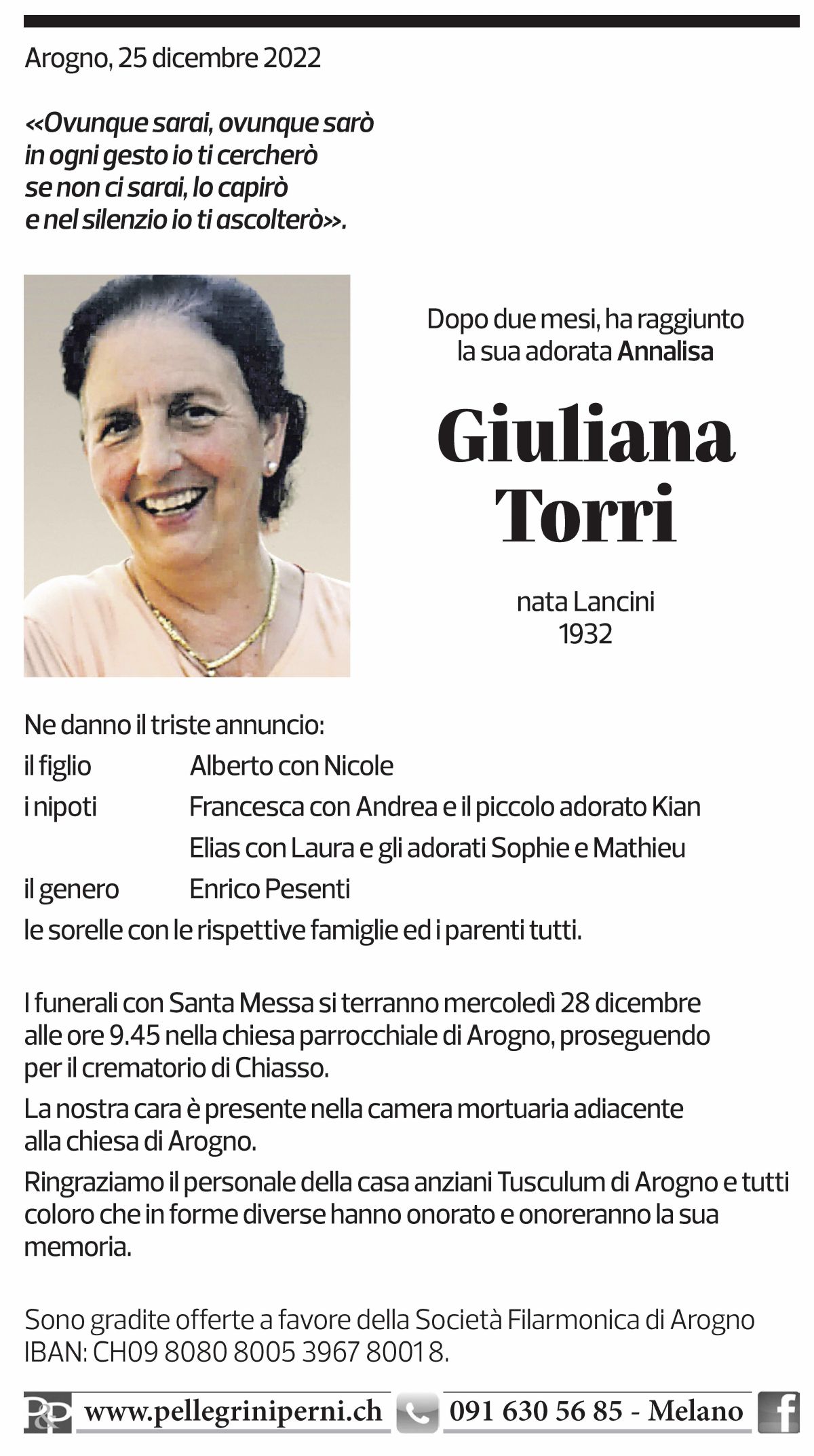 Annuncio funebre Giuliana Torri