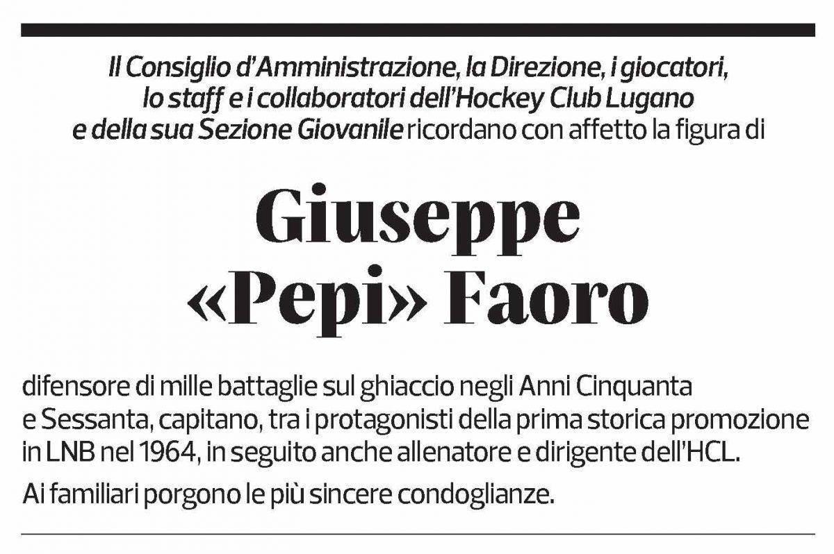 Annuncio funebre Giuseppe Faoro