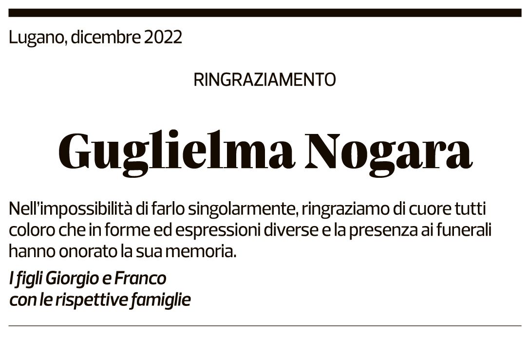 Annuncio funebre Guglielma Nogara