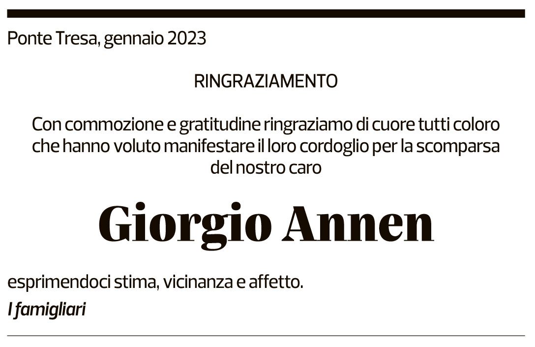 Annuncio funebre Giorgio Annen