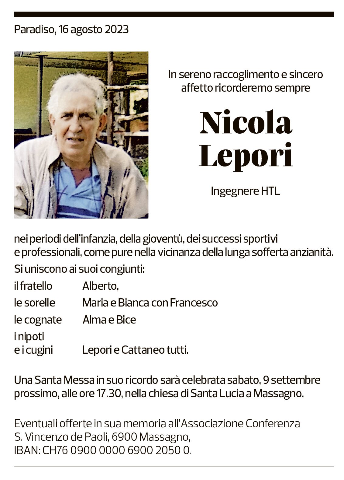 Annuncio funebre Nicola Lepori