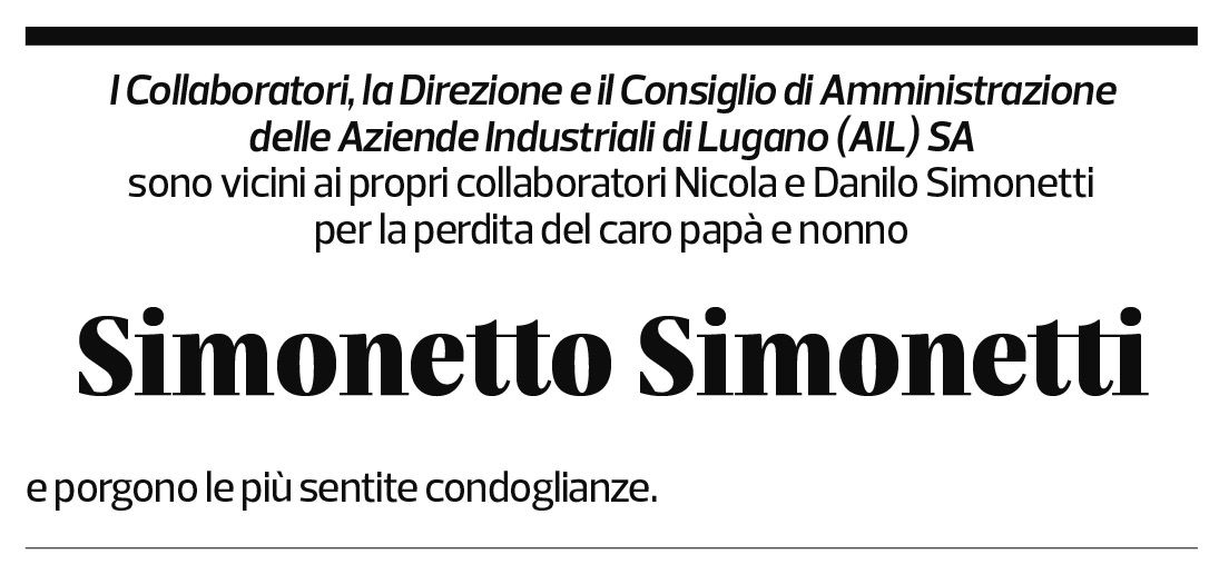 Annuncio funebre Simonetto Simonetti