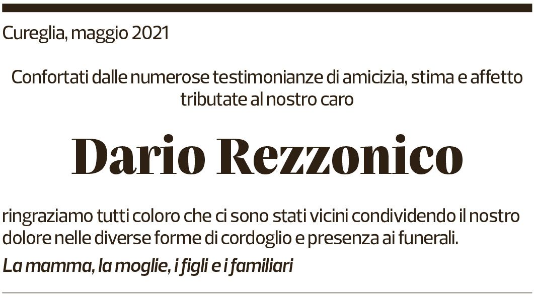 Annuncio funebre Dario Rezzonico