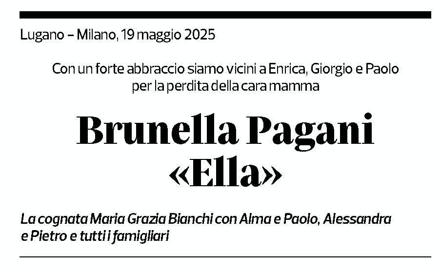 Annuncio funebre Ella Pagani