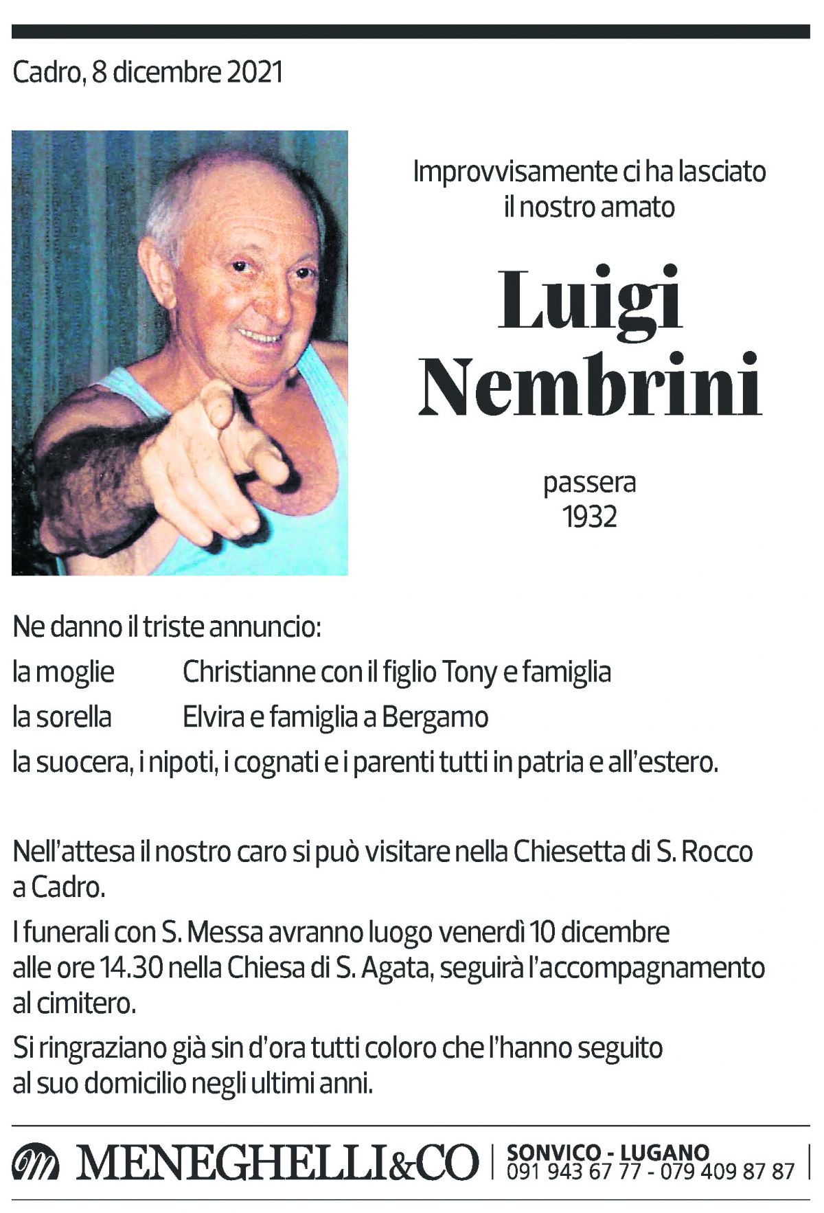 Annuncio funebre Luigi Nembrini