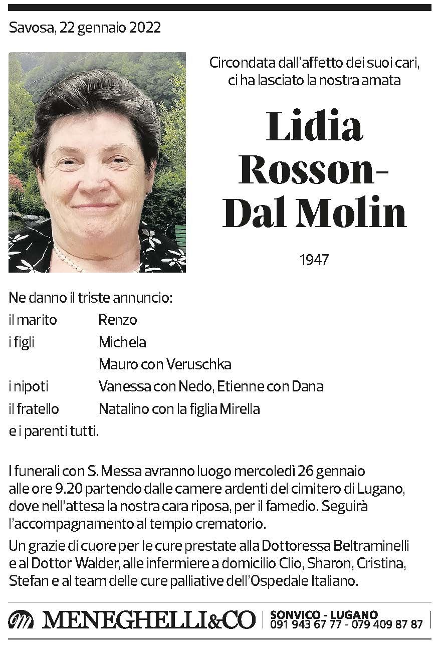 Annuncio funebre Lidia Rosson-dal Molin