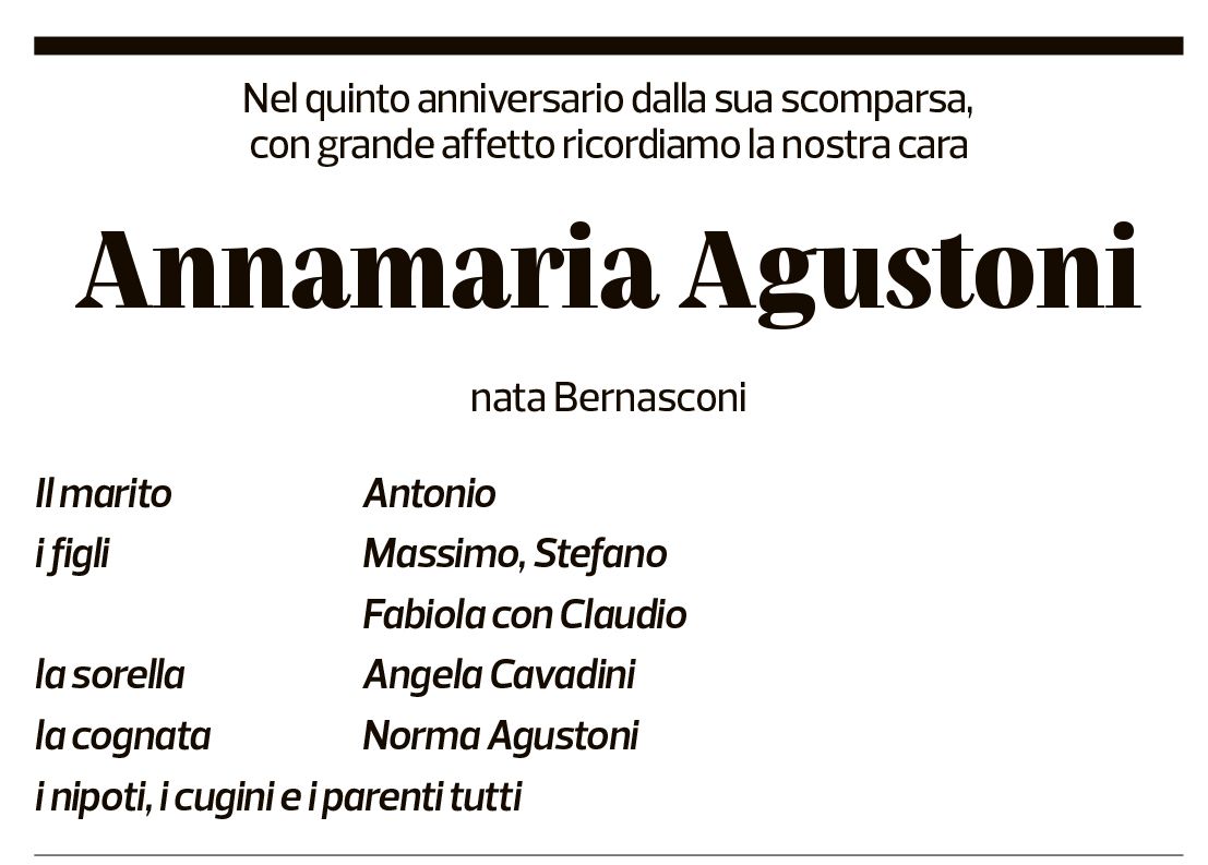 Annuncio funebre Annamaria Agustoni