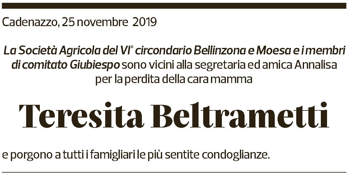 Annuncio funebre Teresita Beltraminetti