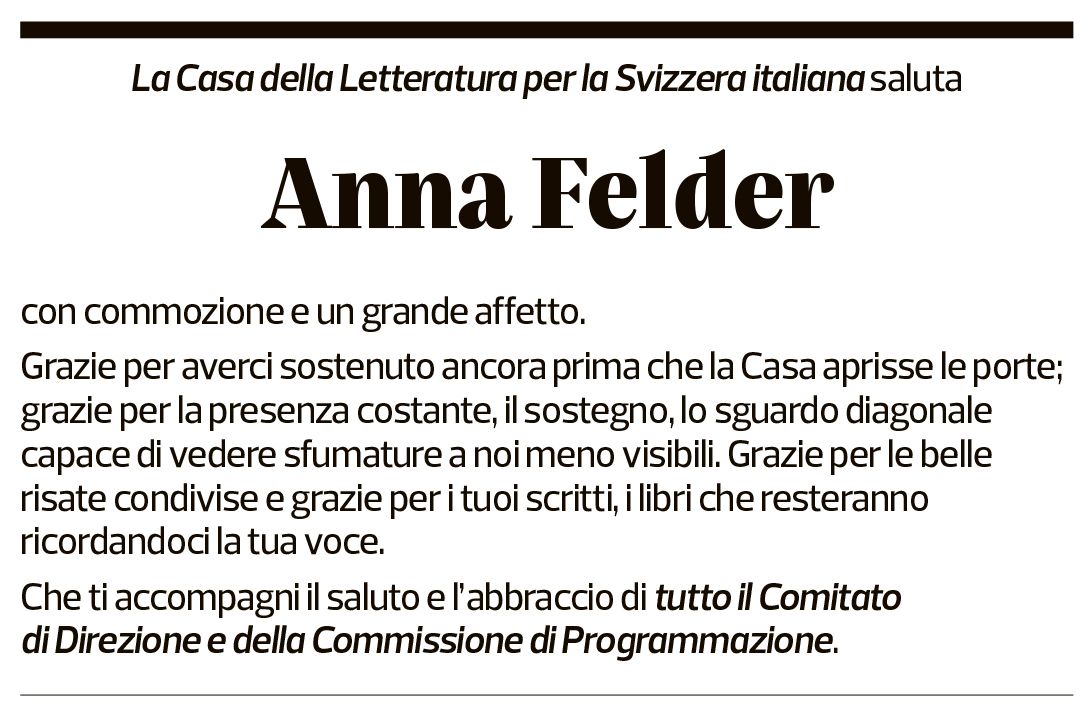 Annuncio funebre Anna Felder