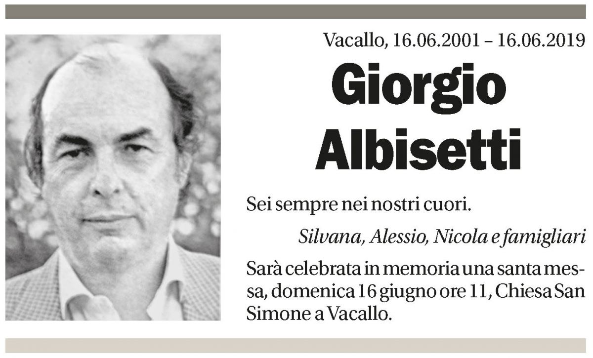 Annuncio funebre Giorgio Albisetti
