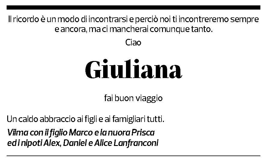 Annuncio funebre Giuliana Rizzi - Di Fabio