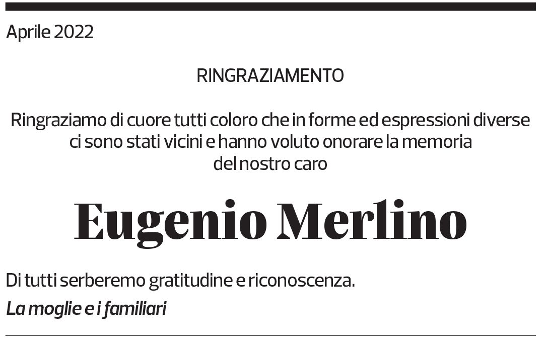 Annuncio funebre Eugenio Merlino