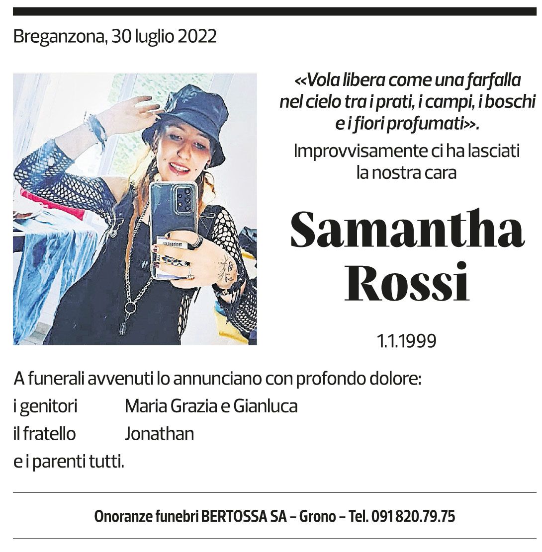 Annuncio funebre Samantha Rossi