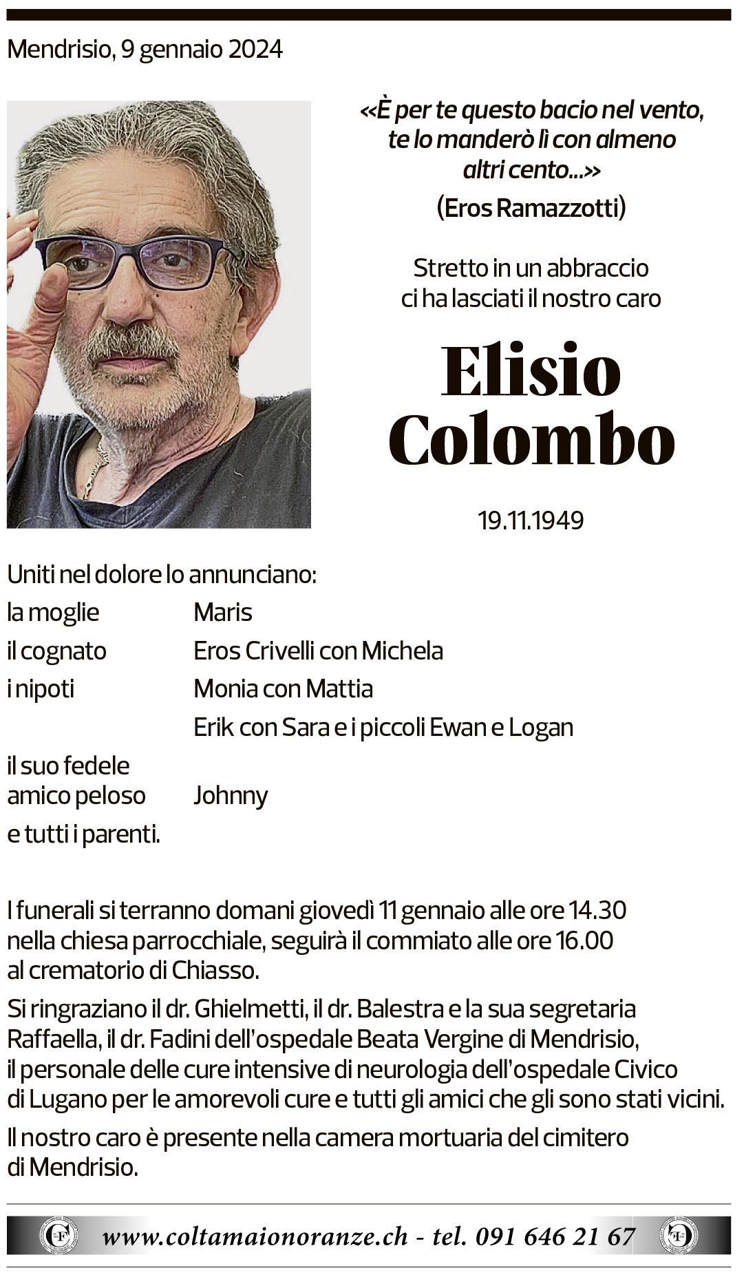 Annuncio funebre Elisa Colombo