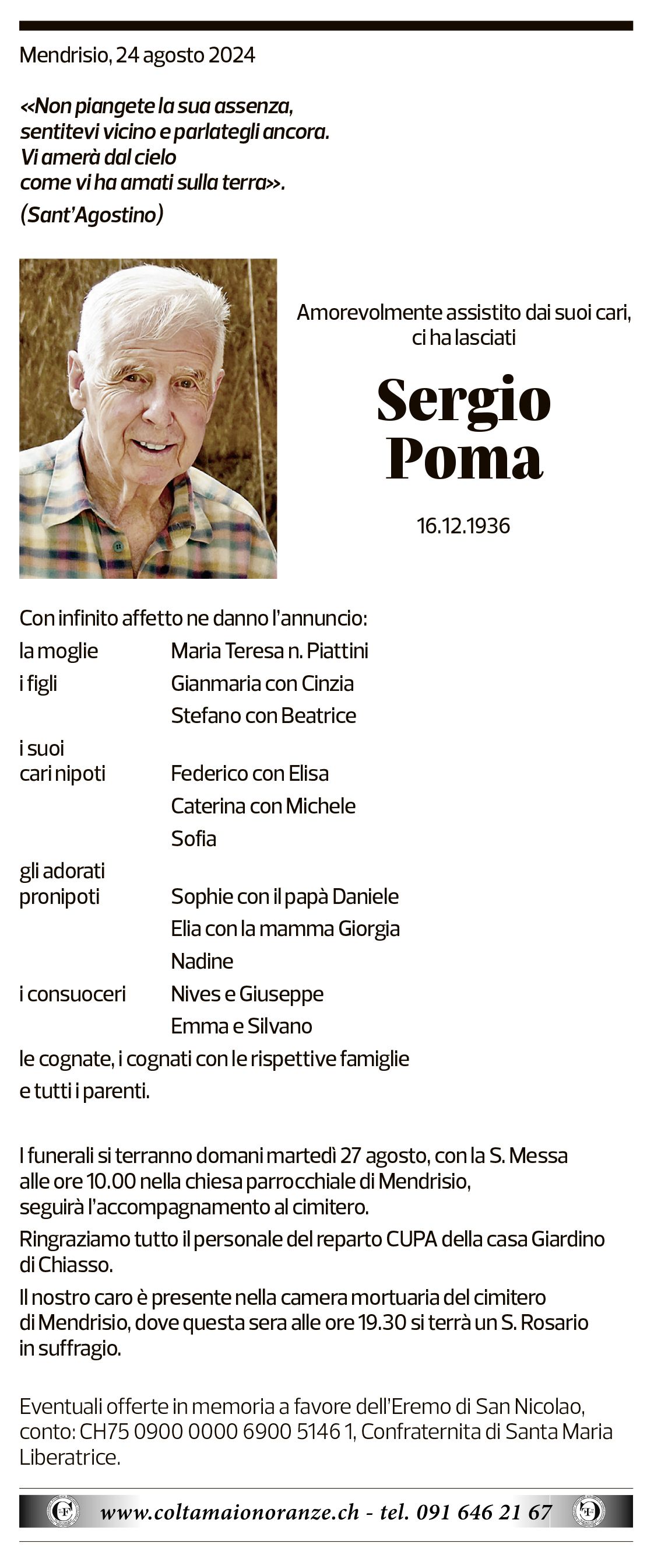 Annuncio funebre Sergio Poma