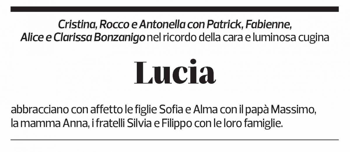 Annuncio funebre Lucia Lafranchi Zatta